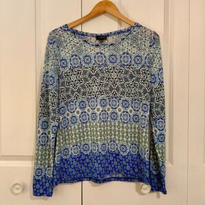 The Limited Blue Green Geometric Boho Print Long Sleeve Top Large